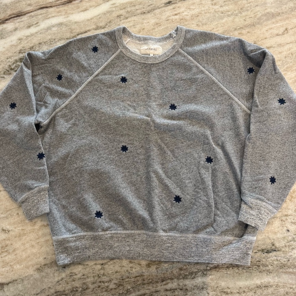 The Great. Star Embroideres College Sweatshirt, Varsity Grey, Size 3